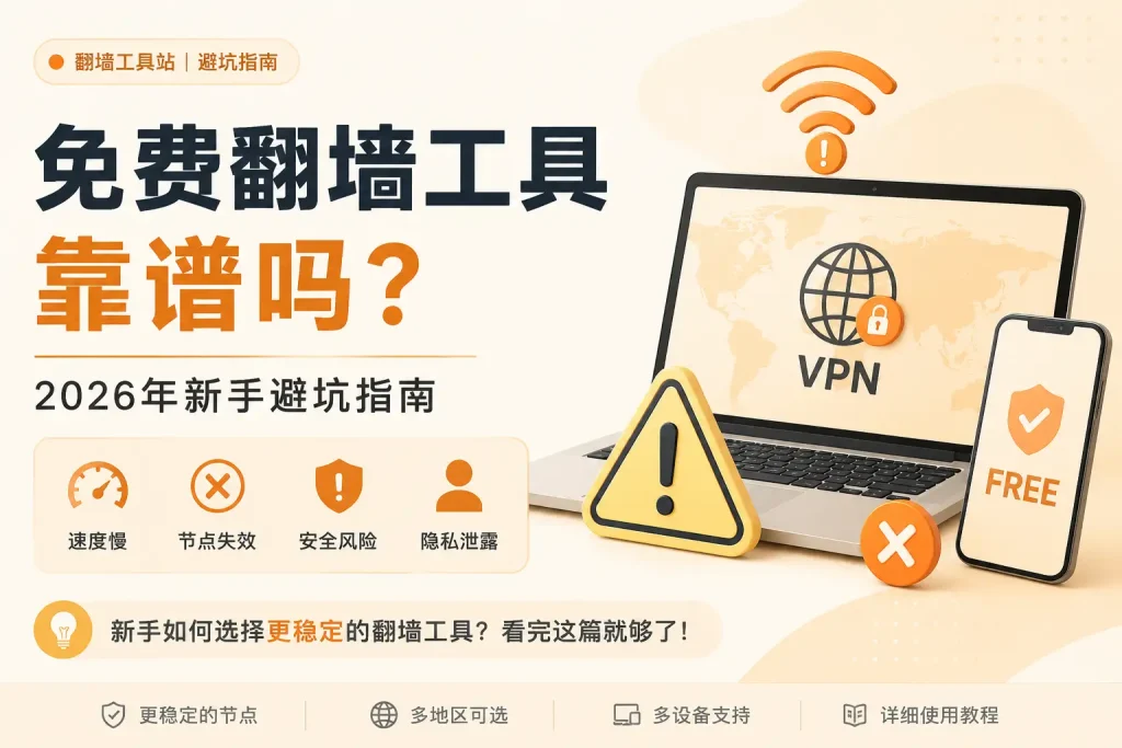 免费翻墙工具靠谱吗？2026 年新手避坑指南