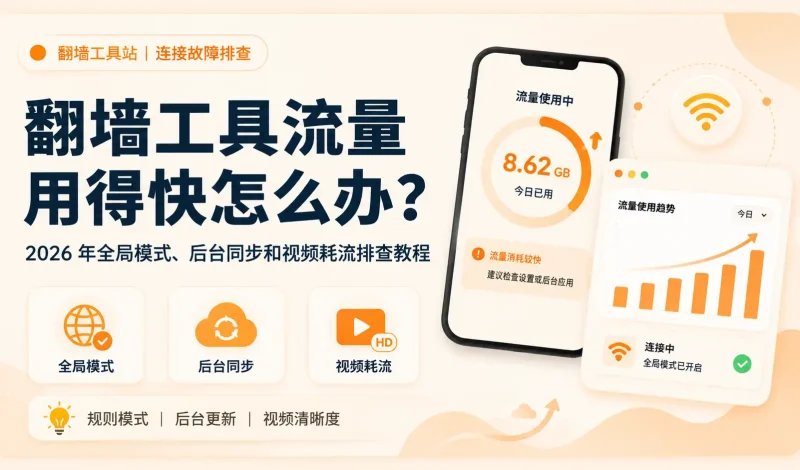 翻墙工具流量用得快怎么办？2026 年全局模式、后台同步和视频耗流排查教程