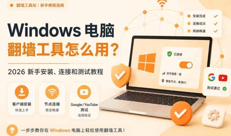 Windows 电脑翻墙工具怎么用？2026 年新手安装、连接和测试教程