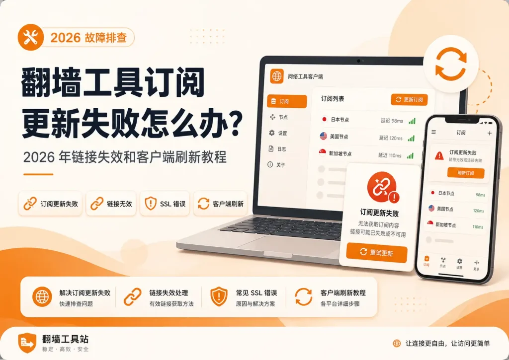 翻墙工具订阅更新失败怎么办？2026 年链接失效和客户端刷新教程