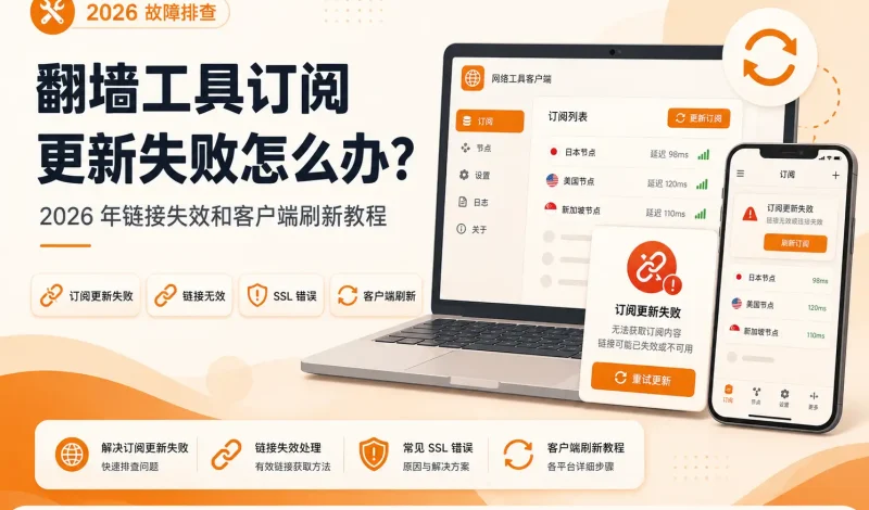 翻墙工具订阅更新失败怎么办？2026 年链接失效和客户端刷新教程