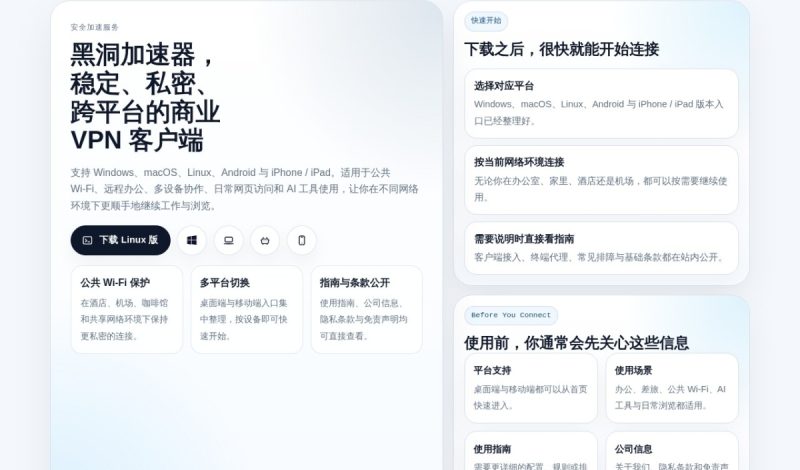 黑洞加速器怎么样？跨平台客户端、隐私与办公场景整理（2026）