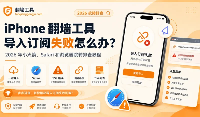 iPhone 翻墙工具导入订阅失败怎么办？2026 年小火箭、Safari 和浏览器跳转排查教程