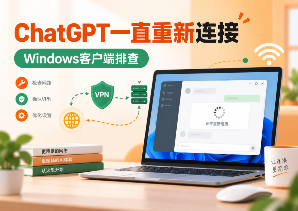 翻墙后ChatGPT一直重新连接怎么办？2026 VPN节点、代理设置与Windows客户端完整解决方法