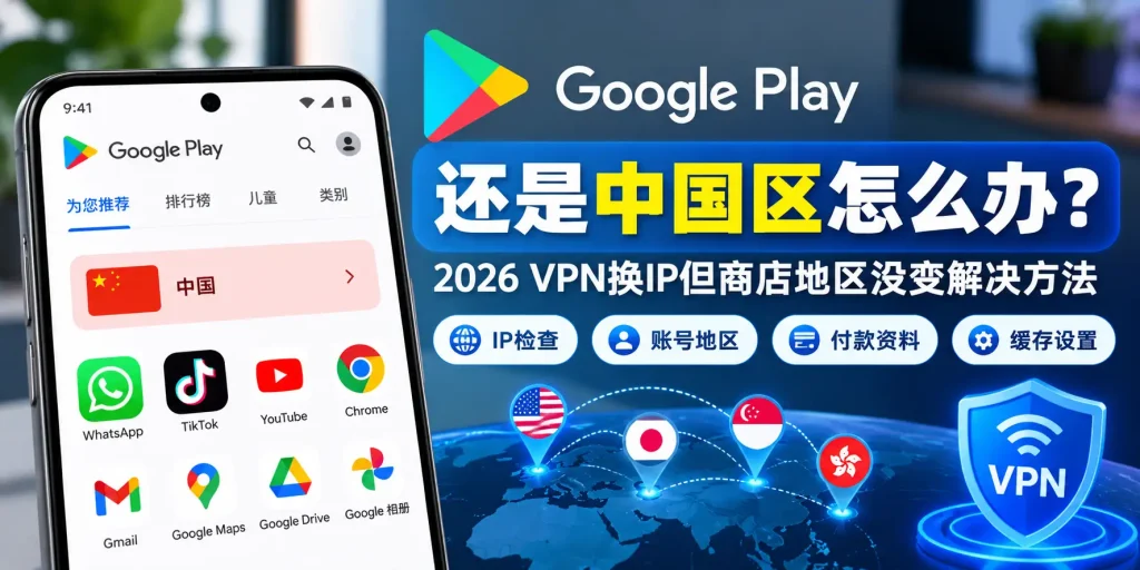 翻墙后Google Play还是中国区怎么办？2026 VPN换IP但商店地区没变解决方法