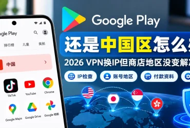 翻墙后Google Play还是中国区怎么办？2026 VPN换IP但商店地区没变解决方法