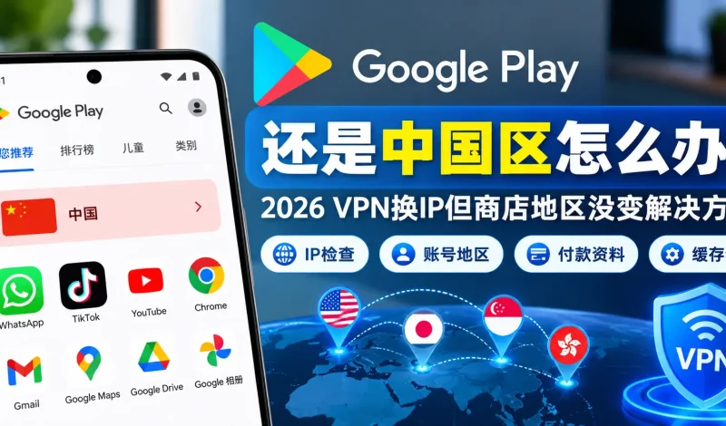 翻墙后Google Play还是中国区怎么办？2026 VPN换IP但商店地区没变解决方法