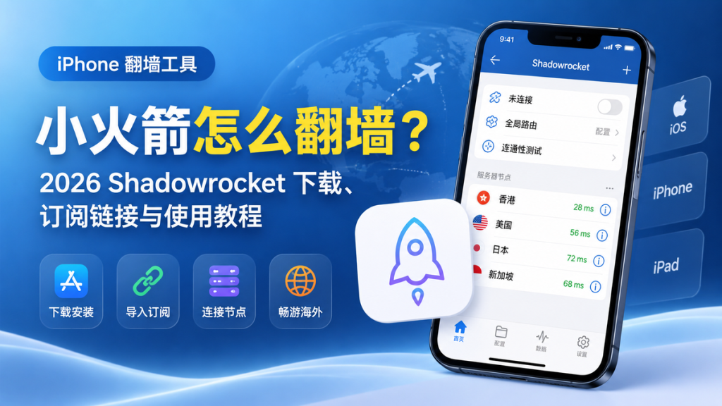 小火箭怎么翻墙？2026 Shadowrocket下载、订阅链接与使用教程
