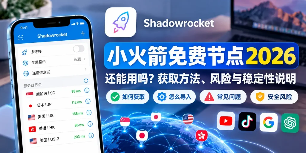 小火箭免费翻墙节点2026还能用吗？Shadowrocket免费节点获取、风险与稳定性说明