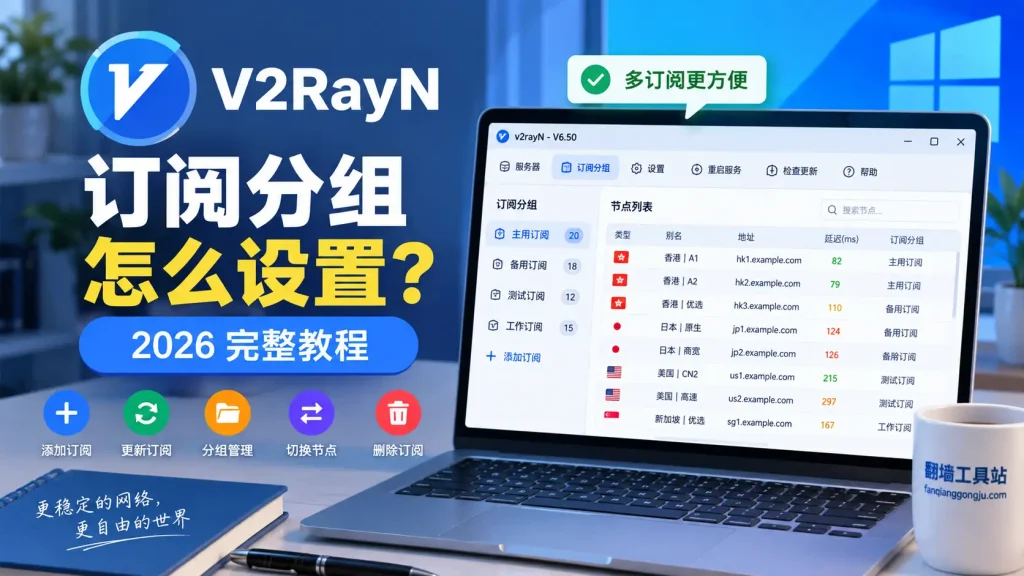 V2RayN订阅分组怎么设置？2026 翻墙订阅添加、更新、切换与删除教程