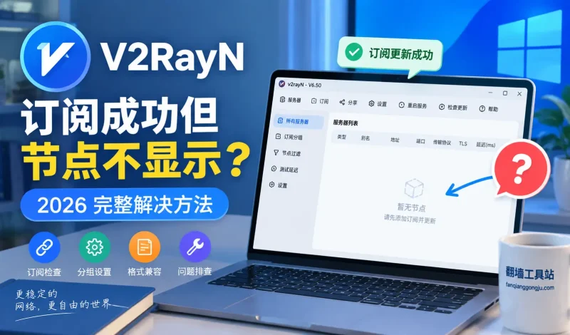 V2RayN订阅成功但节点不显示怎么办？2026 翻墙节点列表为空解决方法