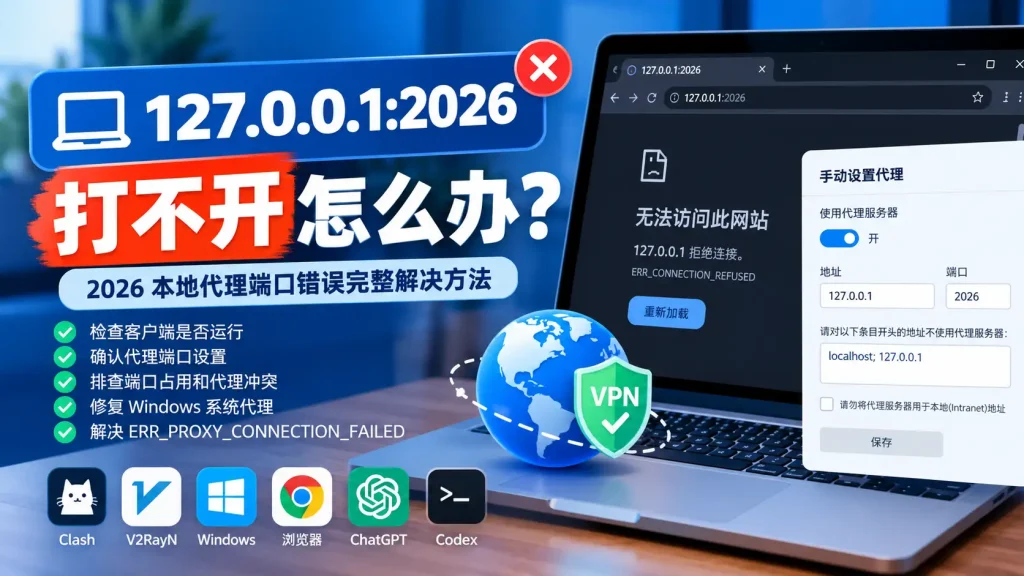 翻墙工具127.0.0.1:2026打不开怎么办？2026 本地代理端口错误完整解决方法