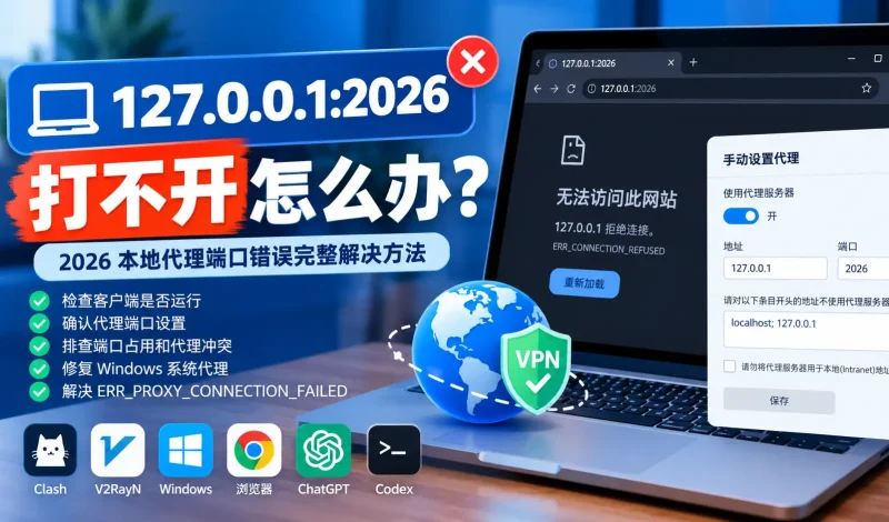 翻墙工具127.0.0.1:2026打不开怎么办？2026 本地代理端口错误完整解决方法