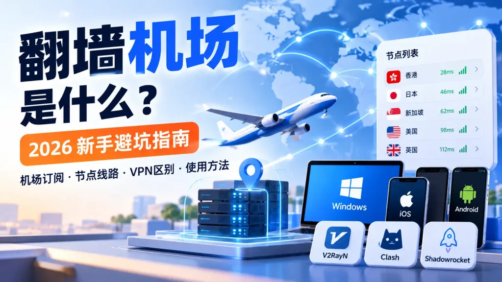 翻墙机场是什么？2026 机场订阅、节点、VPN区别与新手避坑指南