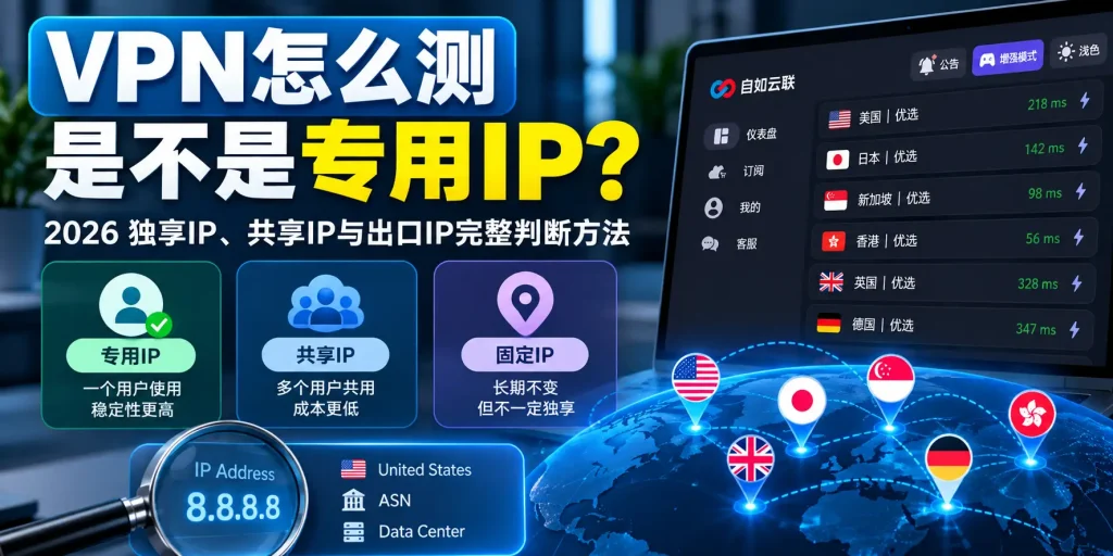 VPN翻墙怎么测是不是专用IP？2026 独享IP、共享IP与出口IP完整判断方法