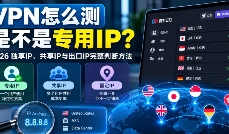 VPN翻墙怎么测是不是专用IP？2026 独享IP、共享IP与出口IP完整判断方法
